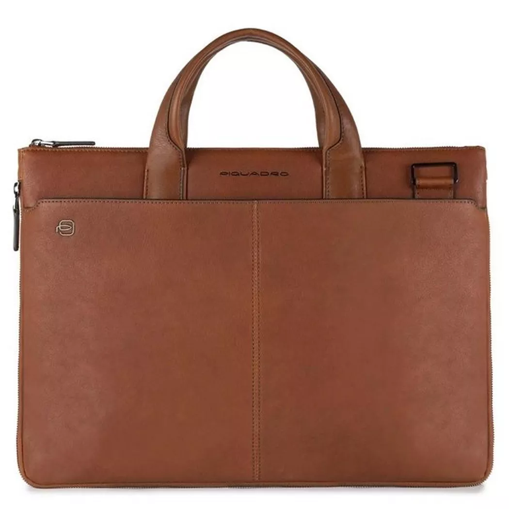 Piquadro Black Square Schmale Laptoptasche 15.6" erweiterbar cuoio tabacco