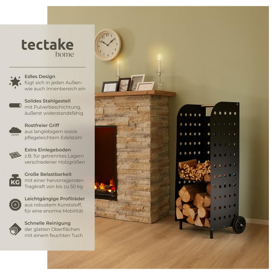 Tectake  Holzwagen  aus Stahl mit großen Kunststoffrädern und Edelstahlgriff 