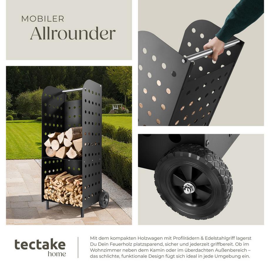 Tectake  Holzwagen  aus Stahl mit großen Kunststoffrädern und Edelstahlgriff 