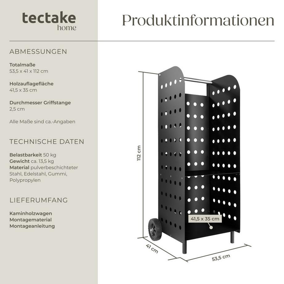 Tectake  Holzwagen  aus Stahl mit großen Kunststoffrädern und Edelstahlgriff 