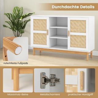 Northix Buffetschrank aus Holz Küchenschrank mit 2 Bambustüren & 3 offenen Regalen 120 x 35 x 78 cm Natur + Weiß  