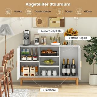Northix Buffetschrank aus Holz Küchenschrank mit 2 Bambustüren & 3 offenen Regalen 120 x 35 x 78 cm Natur + Weiß  