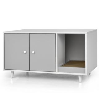 Northix  2 in 1 Beistelltisch & Katzenschrank mit Kratzbrett Katzentoilette Kaffeetisch 90 x 50 x 50 cm Grau 