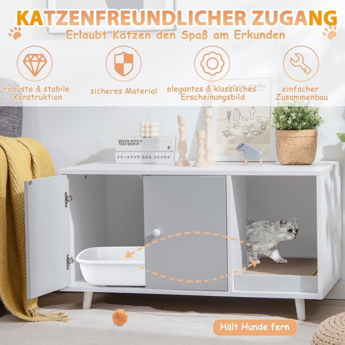 Northix  2 in 1 Beistelltisch & Katzenschrank mit Kratzbrett Katzentoilette Kaffeetisch 90 x 50 x 50 cm Grau 