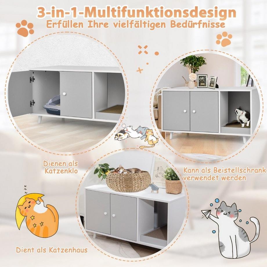 Northix  Table d'appoint et meuble pour chat 2 en 1 avec griffoir, table basse de toilette pour chat, 90 x 50 x 50 cm, gris 