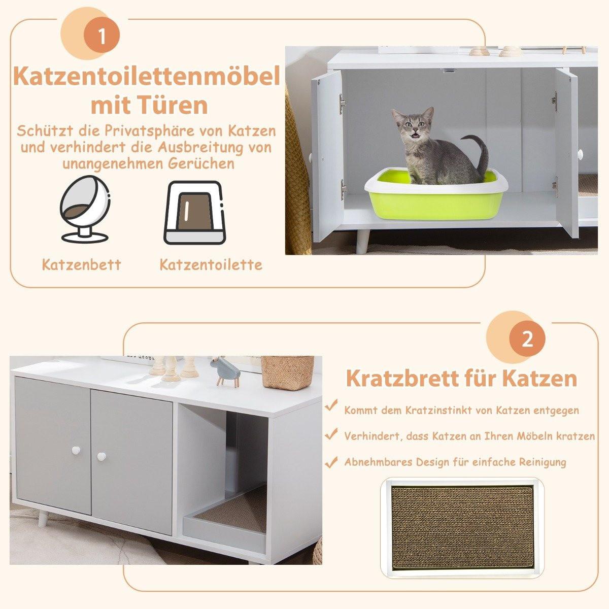 Northix  2 in 1 Beistelltisch & Katzenschrank mit Kratzbrett Katzentoilette Kaffeetisch 90 x 50 x 50 cm Grau 