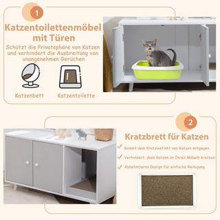 Northix  2 in 1 Beistelltisch & Katzenschrank mit Kratzbrett Katzentoilette Kaffeetisch 90 x 50 x 50 cm Grau 
