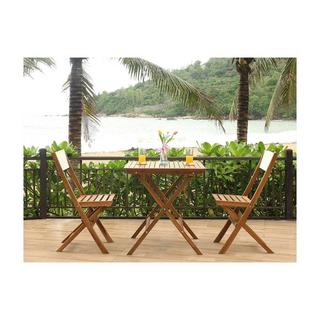 Vente-unique Salle à manger de jardin en acacia : 1 table et 2 chaises pliantes blanches et naturelles - ASINARA de MYLIA  