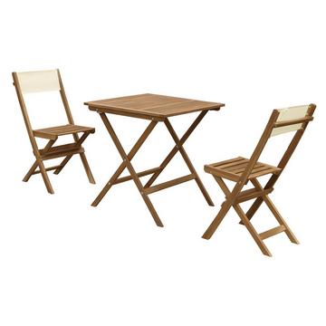 Garten-Essgruppe Akazie: Tisch & 2 Gartenstühle stapelbar - Weiß & Holzfarben - ASINARA von MYLIA