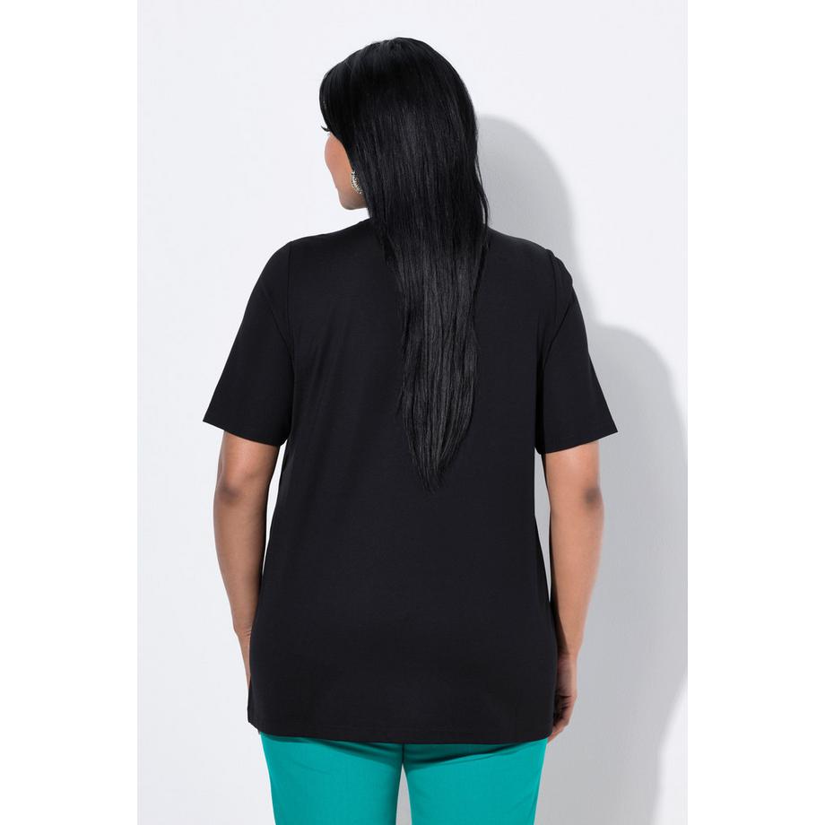 Ulla Popken T-shirt décolleté en V orné coupe évasée manches courtes  