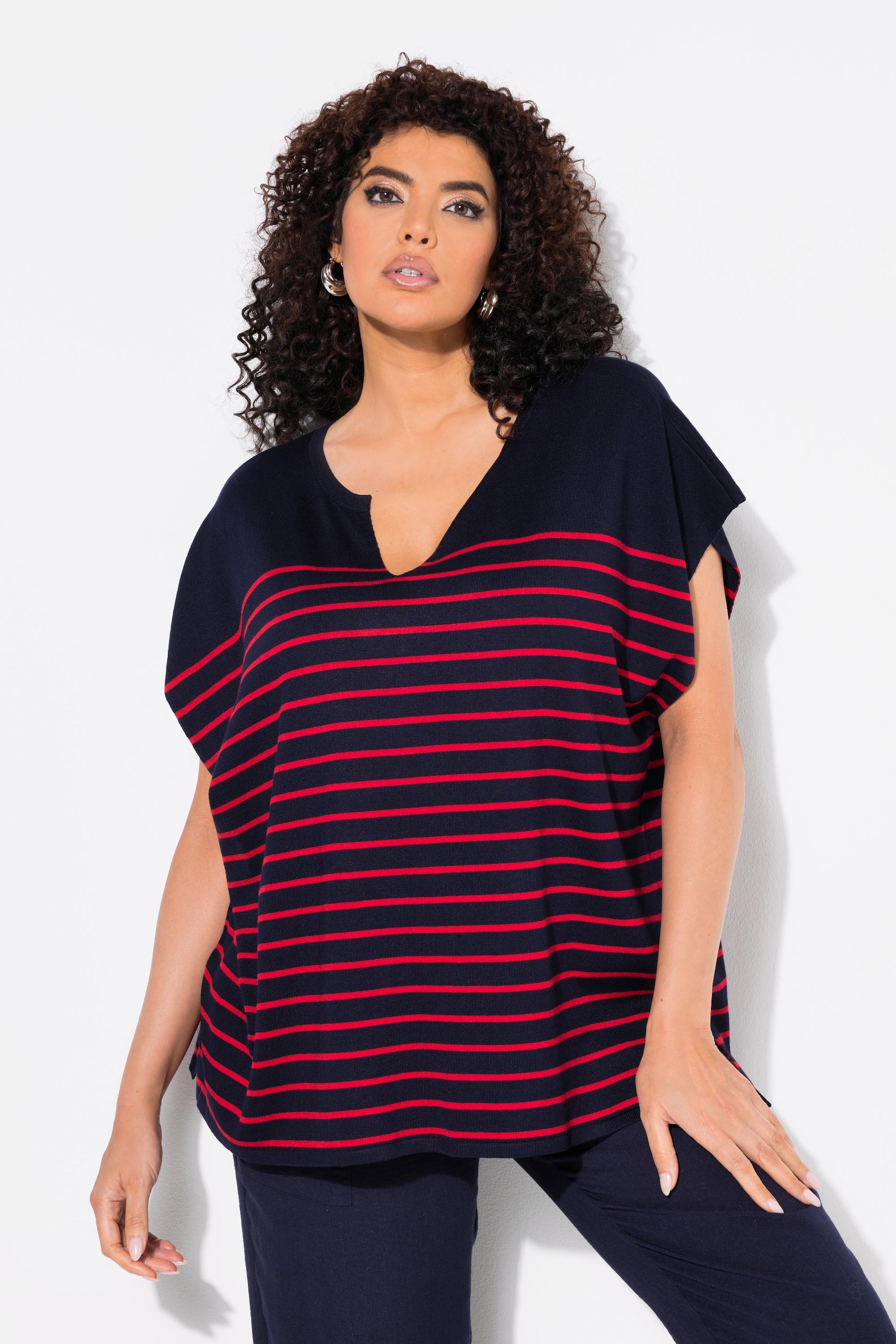 Ulla Popken Pullover Righe Oversize Taglio Mantella Scollo Girocollo  