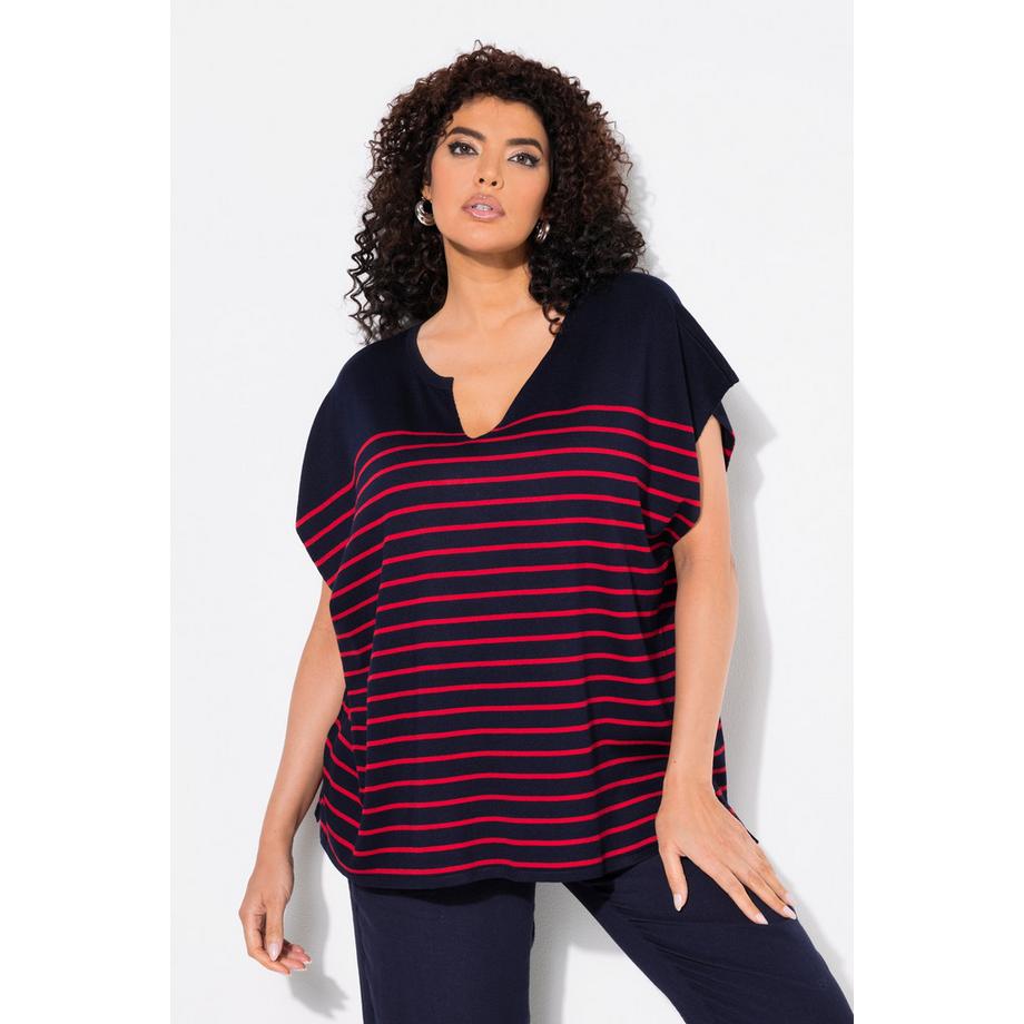 Ulla Popken Pullover Streifen Oversized Cape-Form Rundhals  