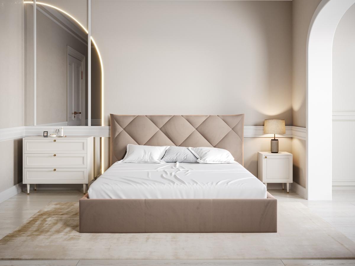 PASCAL MORABITO Lit coffre 160 x 200 cm - Velours - Beige - STARI de Pascal Morabito  