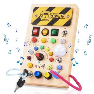 Activity-board  Busy Board Activity Board Holzspielzeug mit 8 Schaltern 15 LED-Lichtern 6 Musik Sinnliches Lernspielzeug für Babys 