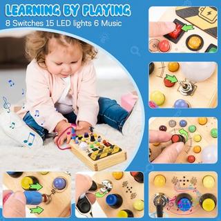 Activity-board  Busy Board Activity Board Holzspielzeug mit 8 Schaltern 15 LED-Lichtern 6 Musik Sinnliches Lernspielzeug für Babys 