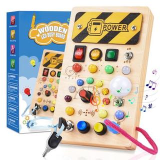 Activity-board  Busy Board Activity Board Holzspielzeug mit 8 Schaltern 15 LED-Lichtern 6 Musik Sinnliches Lernspielzeug für Babys 