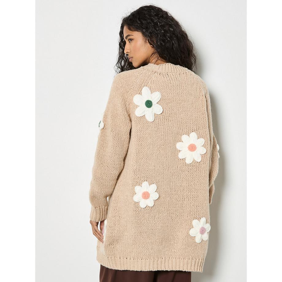 APRICOT Cardigan en maille épaisse marguerites 3D  