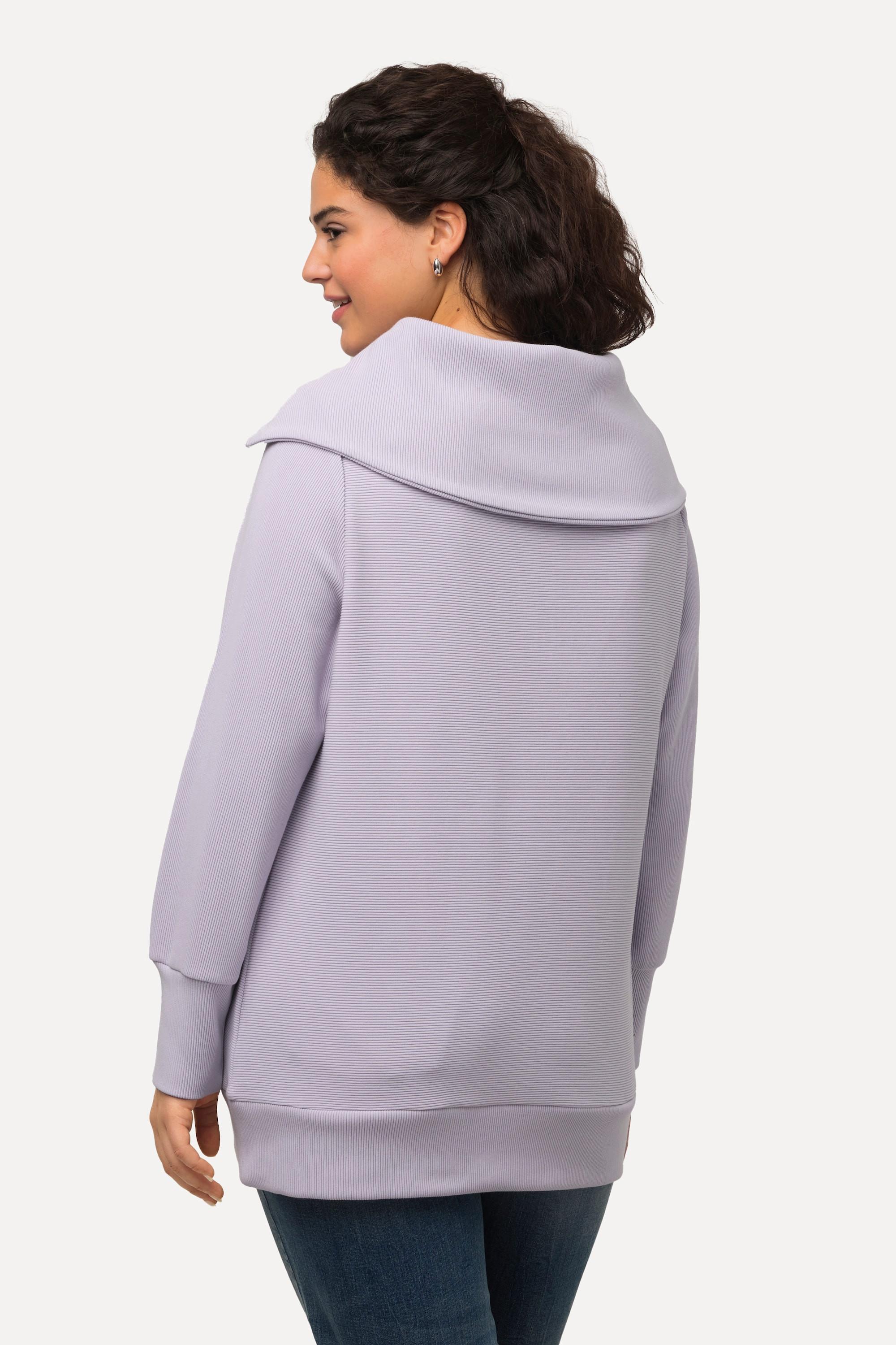 Ulla Popken  Pullover polo con costine trasversali, collo alto, zip e maniche lunghe 