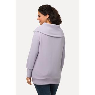 Ulla Popken  Pullover polo con costine trasversali, collo alto, zip e maniche lunghe 