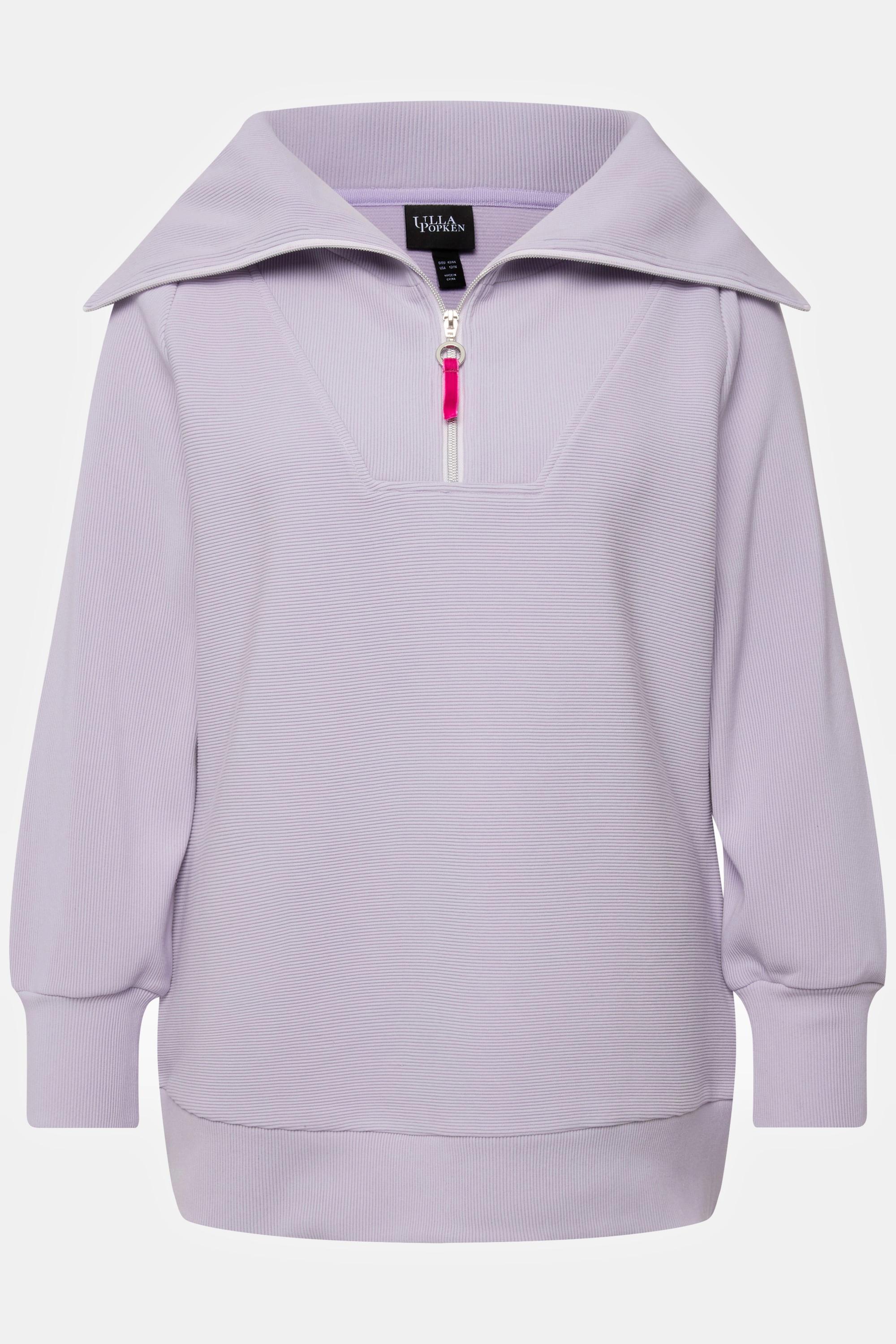 Ulla Popken  Pullover polo con costine trasversali, collo alto, zip e maniche lunghe 