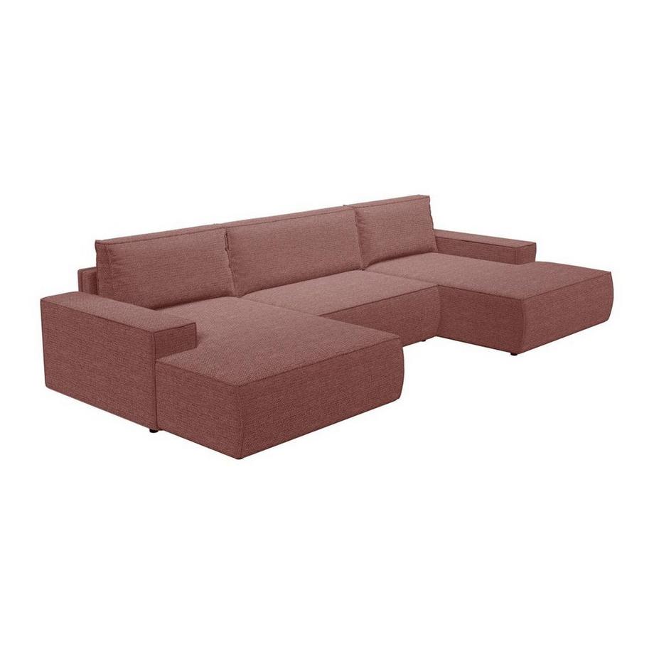 Vente-unique Große Wohnlandschaft mit Schlaffunktion - Strukturstoff - Terracotta - AMELIA  
