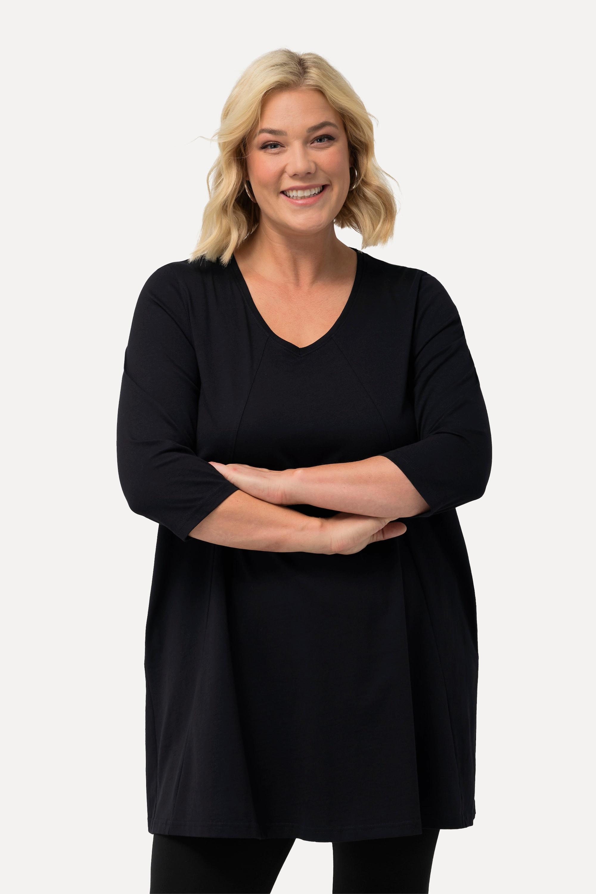 Ulla Popken  Longshirt, Ziernähte, A-Linie, V-Ausschnitt, 3/4-Arm 