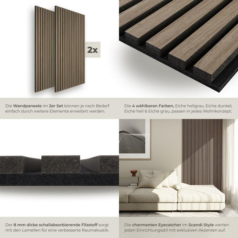 Tectake Pannelli acustici Sonic Wall Effetto legno in rovere scuro - Set da 2 pezzi  