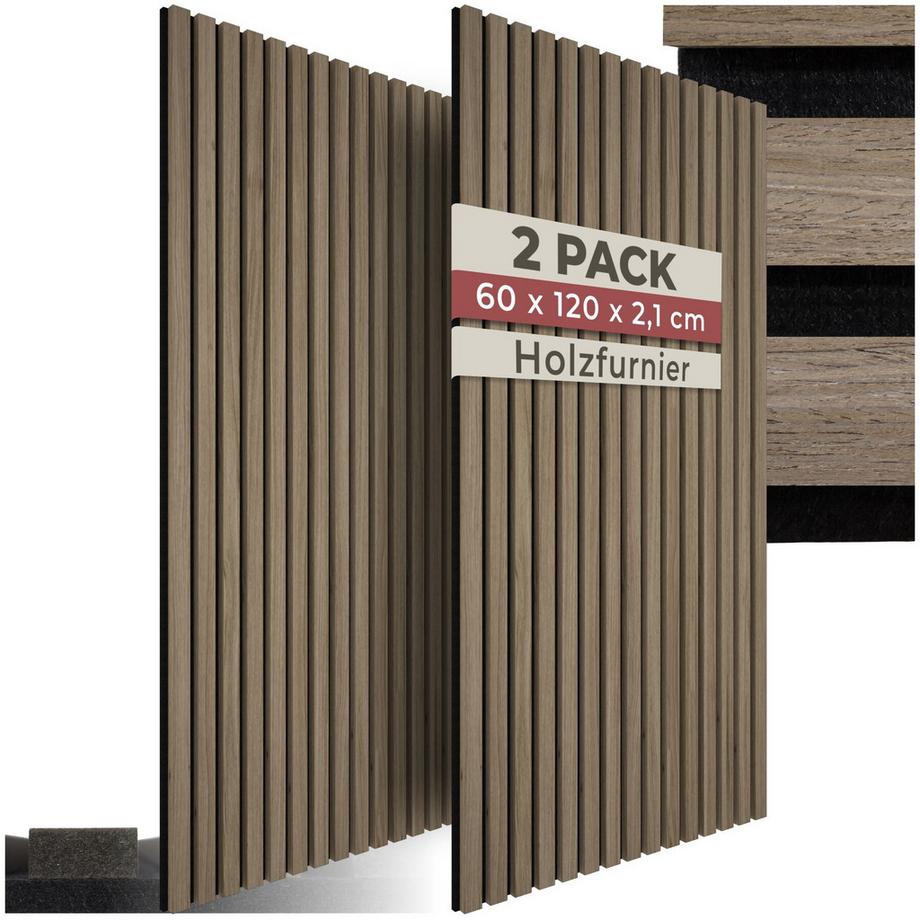 Tectake Pannelli acustici Sonic Wall Effetto legno in rovere scuro - Set da 2 pezzi  