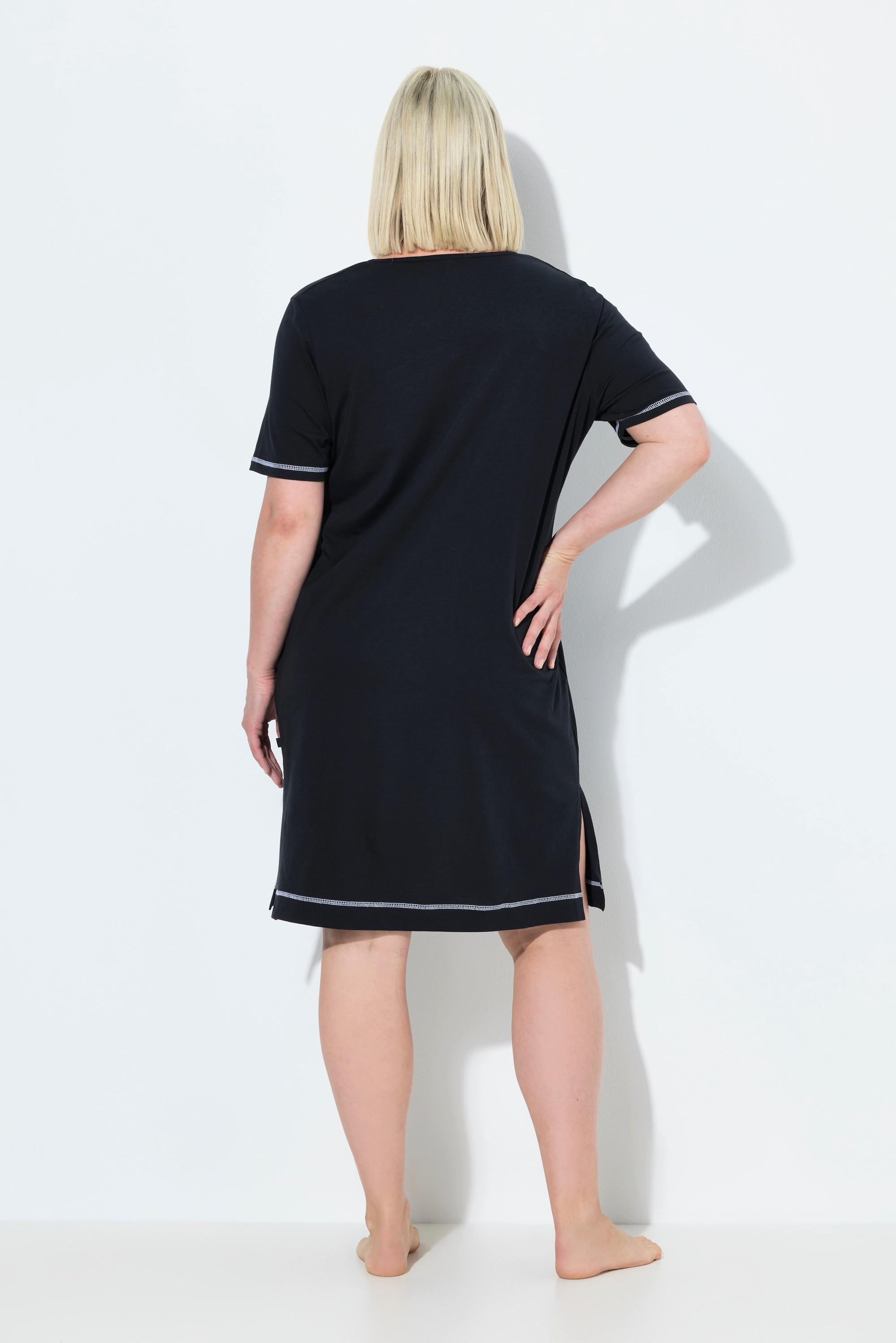 Ulla Popken Camicia da Notte Stampa Piazzata Scollo a V Mezza Manica  