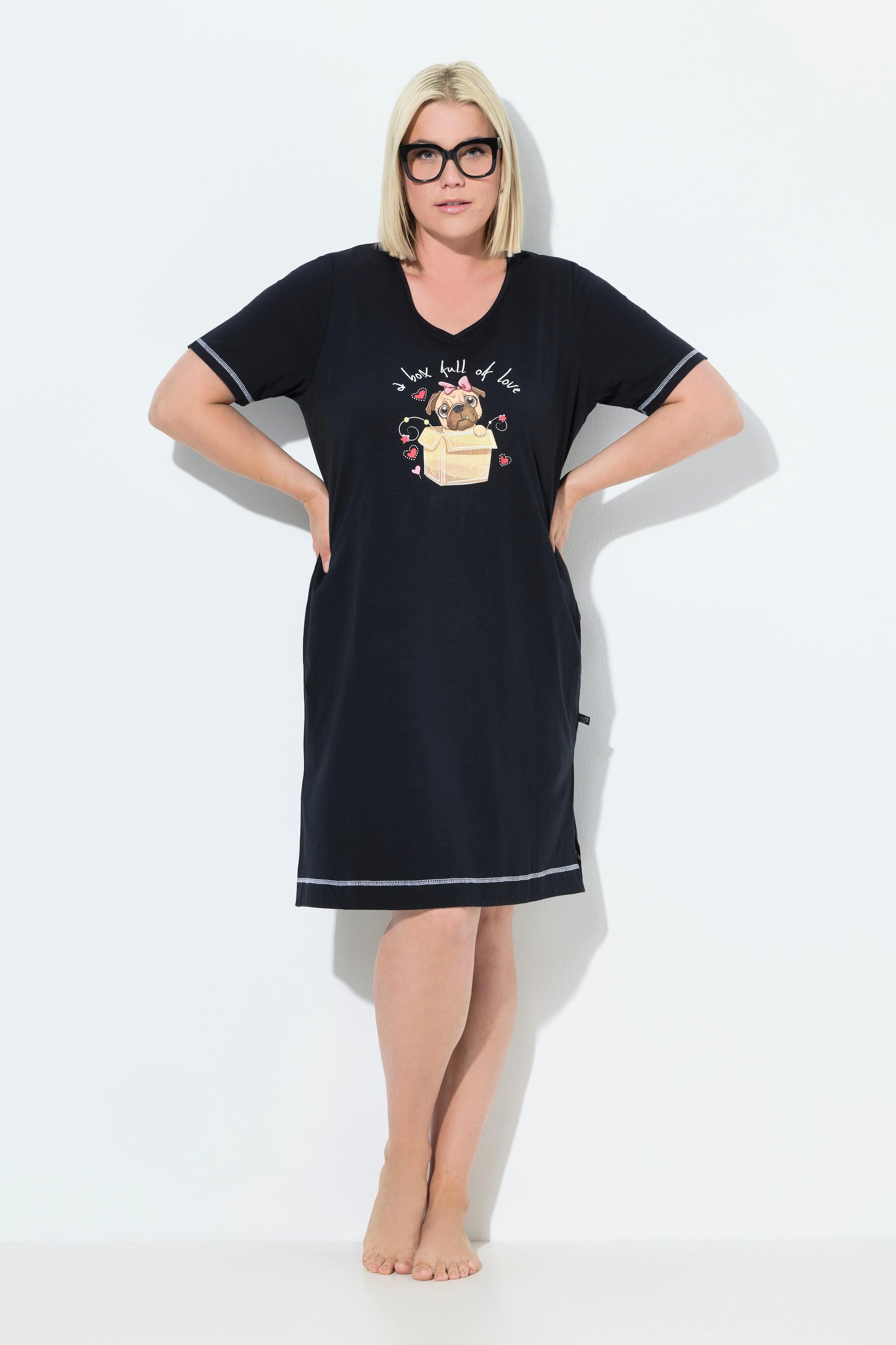 Ulla Popken Camicia da Notte Stampa Piazzata Scollo a V Mezza Manica  