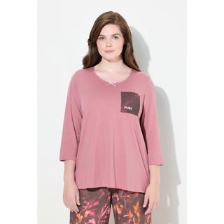 Ulla Popken  Pyjamashirt, U-Boot-Ausschnitt, 3/4-Arm, Biobaumwolle 