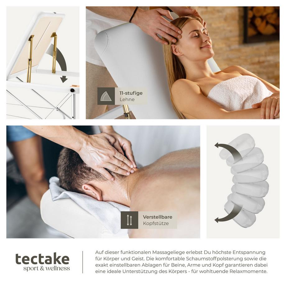 Tectake 3 Zonen Massageliege mit 5cm Polsterung, Rollen und Aluminiumgestell  