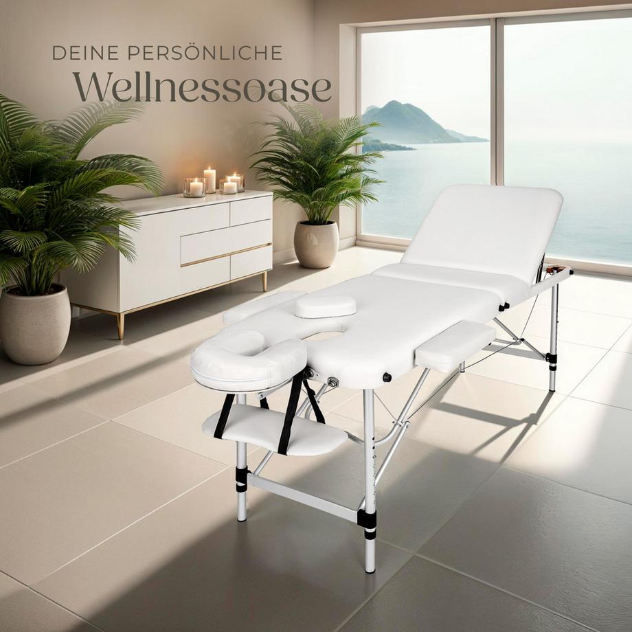 Tectake 3 Zonen Massageliege mit 5cm Polsterung, Rollen und Aluminiumgestell  