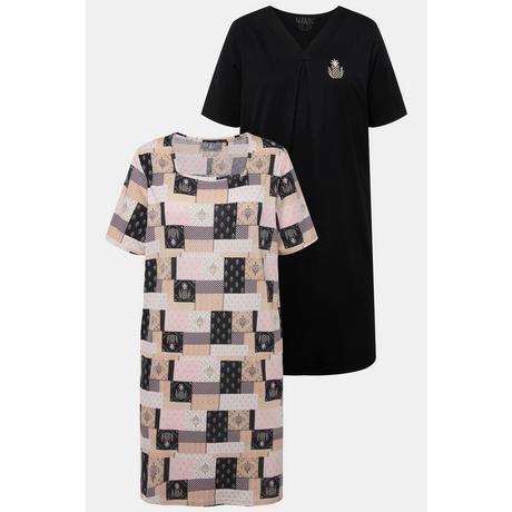 Ulla Popken Confezione Doppia Ananas Mezze Maniche Scollo Quadrato Scollo a V Camicie da Notte  