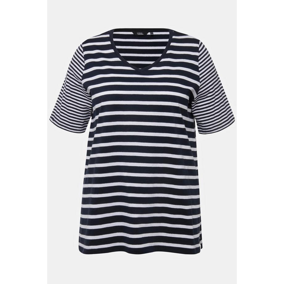 Ulla Popken Maglia Rigata Taglio Svasato Scollo V Mezza Manica  