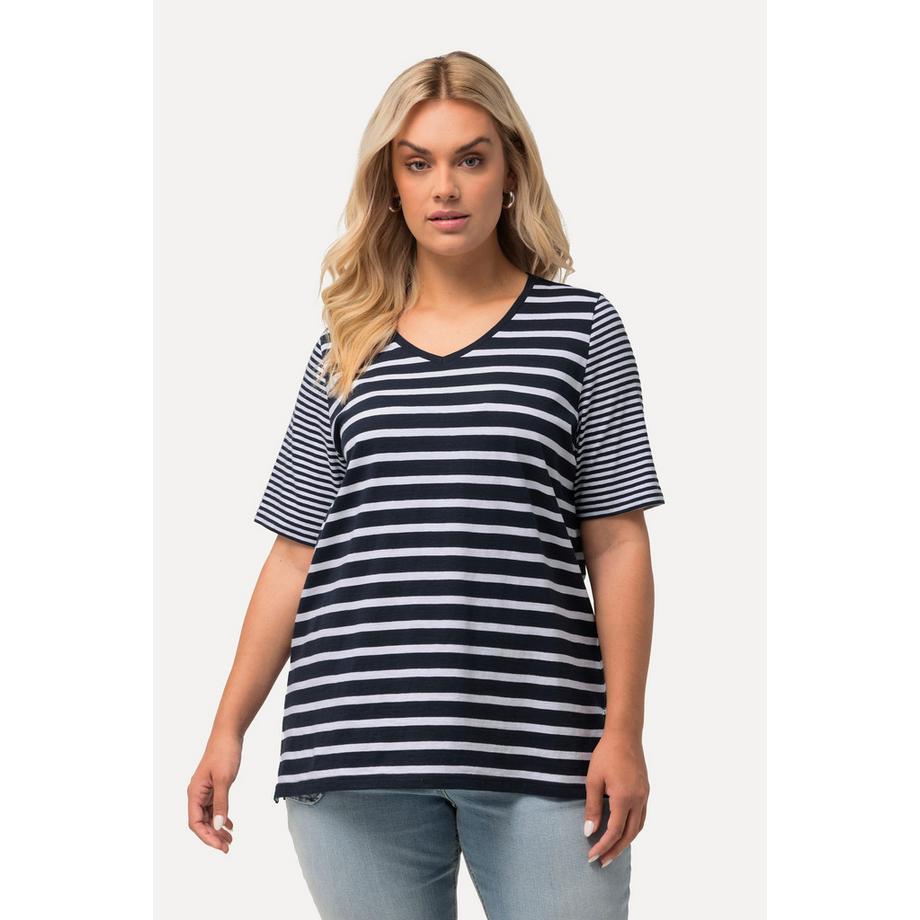 Ulla Popken Maglia Rigata Taglio Svasato Scollo V Mezza Manica  