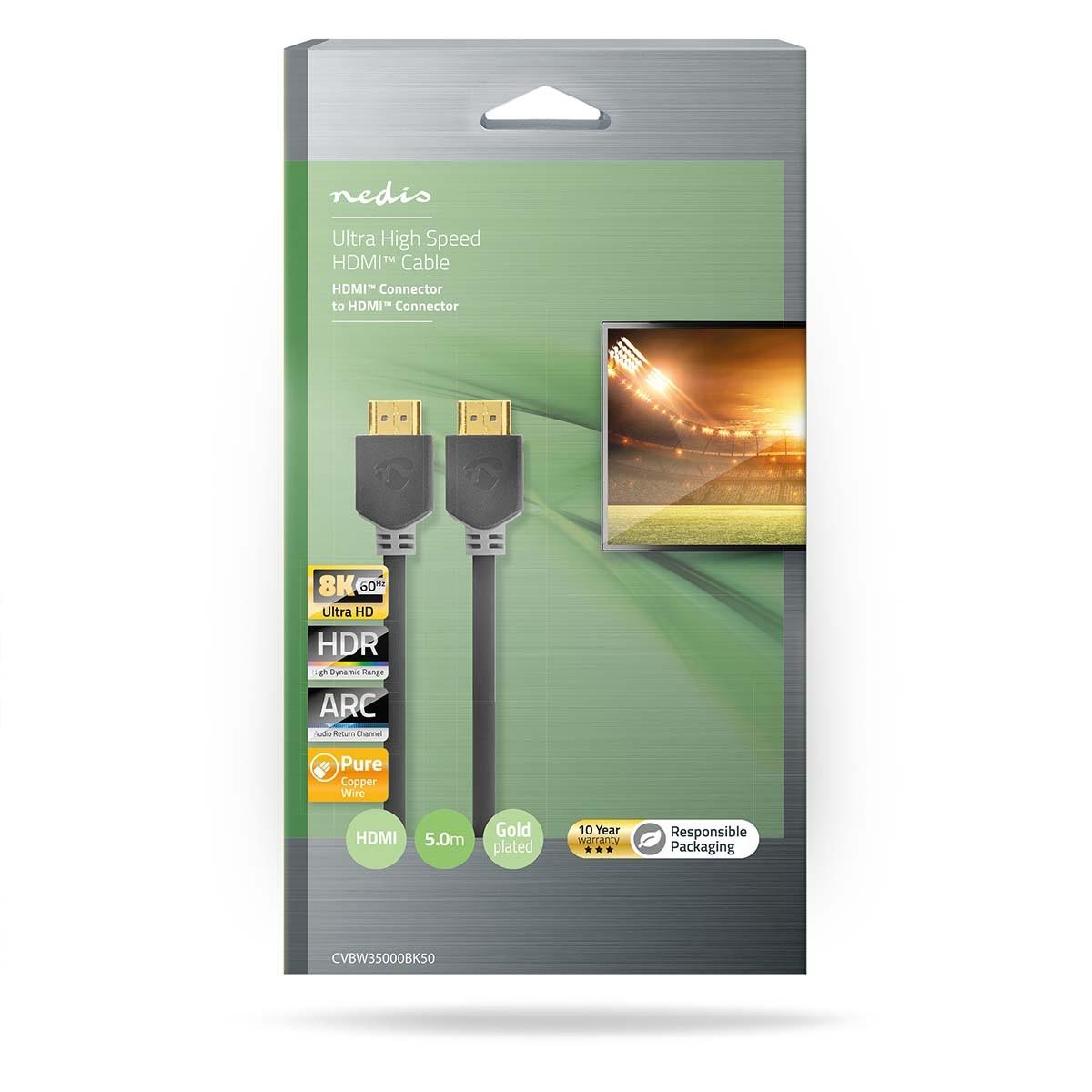 Nedis  Ultra High Speed HDMI™ Kabel | HDMI™ Kontakt | HDMI™ Kontakt | 8K@60Hz | 48 Gbps | 5,00 m | Rund | 8,3 mm | Anthrazit | Låda 