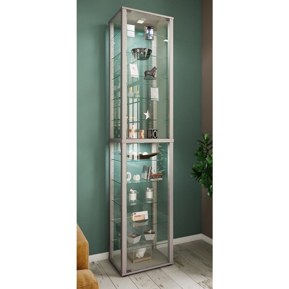 VCM Glasvitrine stehend | Vitrine Glas mit ESG-Sicherheitsglas | Maße ca. H. 227 x B. 50 x T. 38 cm | Standvitrine Glas | Modern und platzsparend | Glas  