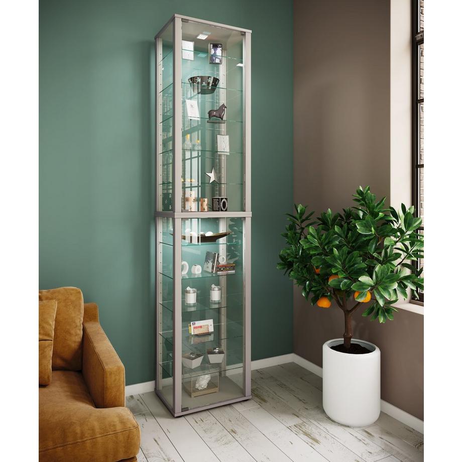 VCM Glasvitrine stehend | Vitrine Glas mit ESG-Sicherheitsglas | Maße ca. H. 227 x B. 50 x T. 38 cm | Standvitrine Glas | Modern und platzsparend | Glas  