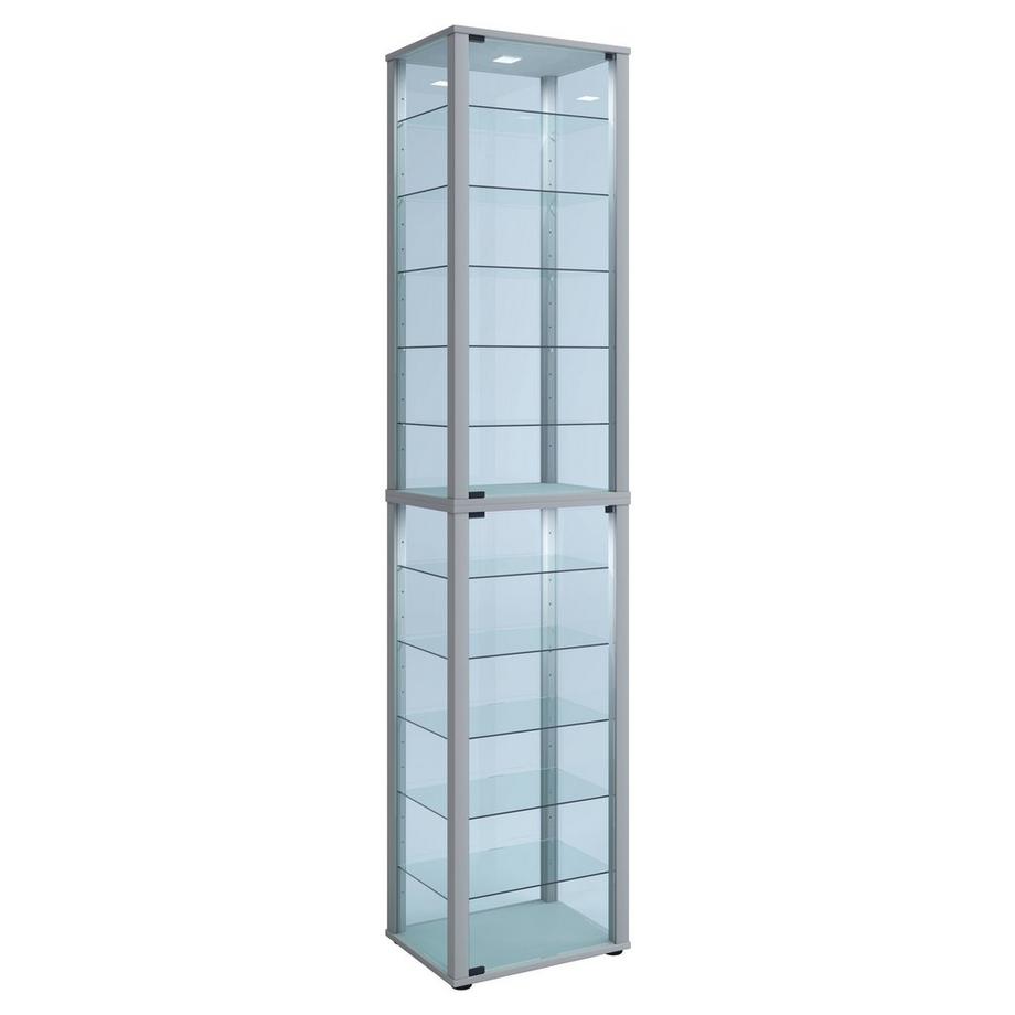 VCM Glasvitrine stehend | Vitrine Glas mit ESG-Sicherheitsglas | Maße ca. H. 227 x B. 50 x T. 38 cm | Standvitrine Glas | Modern und platzsparend | Glas  