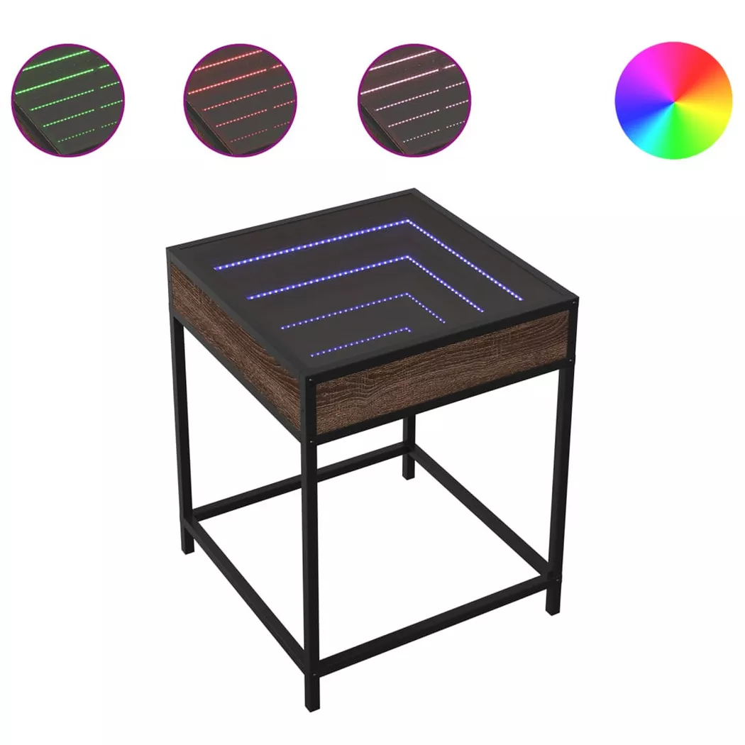 Table de chevet avec led infini chêne marron 40x40x51 cm Vidaxl