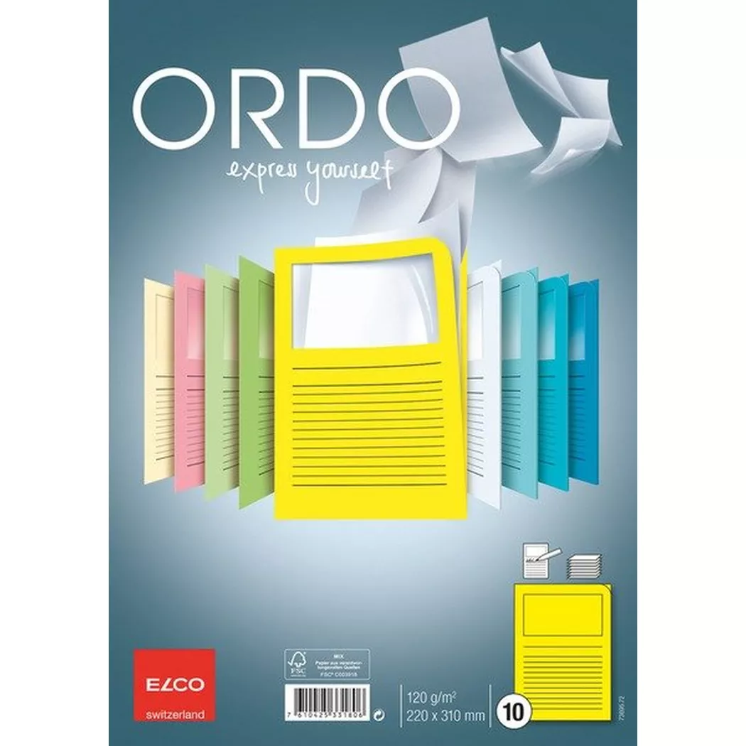 elco – Organisationsmappen Ordo A4 73695.72 gelb, Fenster 10 Stück, One Size