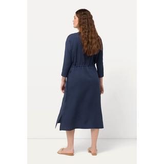 Ulla Popken  Robe midi bubble, décolleté en V et manches 3/4. Coton bio 