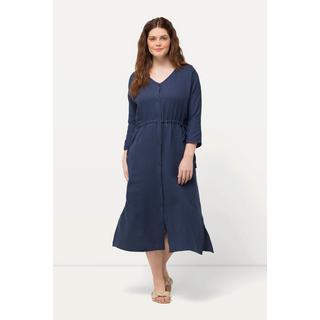 Ulla Popken  Robe midi bubble, décolleté en V et manches 3/4. Coton bio 