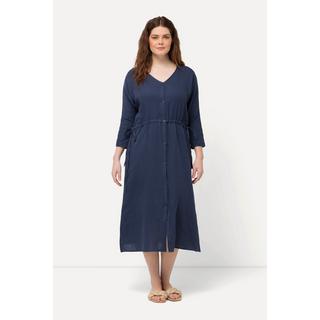 Ulla Popken  Robe midi bubble, décolleté en V et manches 3/4. Coton bio 