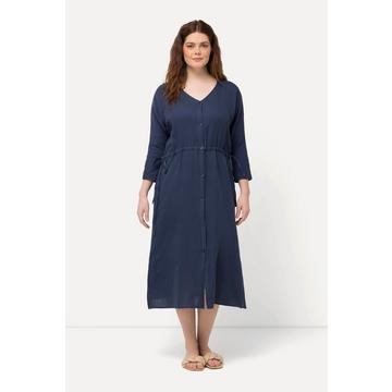 Robe midi bubble, décolleté en V et manches 3/4. Coton bio