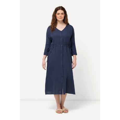 Ulla Popken  Robe midi bubble, décolleté en V et manches 3/4. Coton bio 