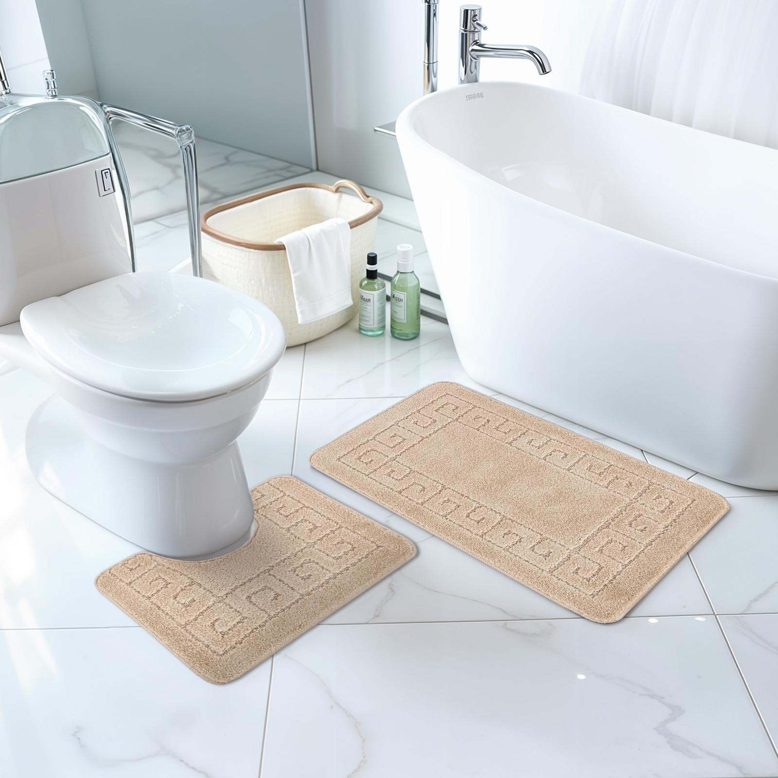 LIVABLISS 2 Tapis de Salle de Bain Lavable Antidérapant Beige /  