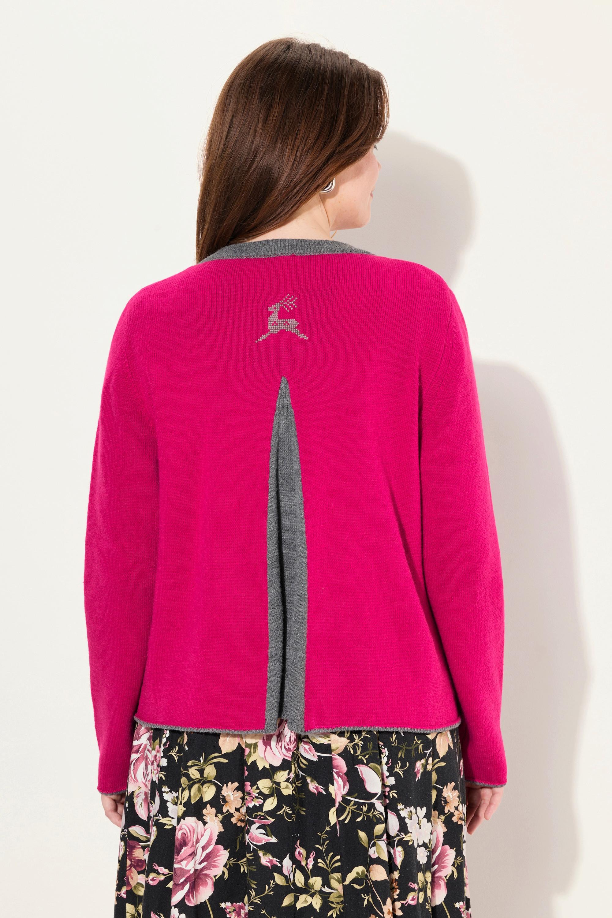 Ulla Popken Strickjacke Hirsch-Stickerei Trachtenknöpfe Stehkragen  