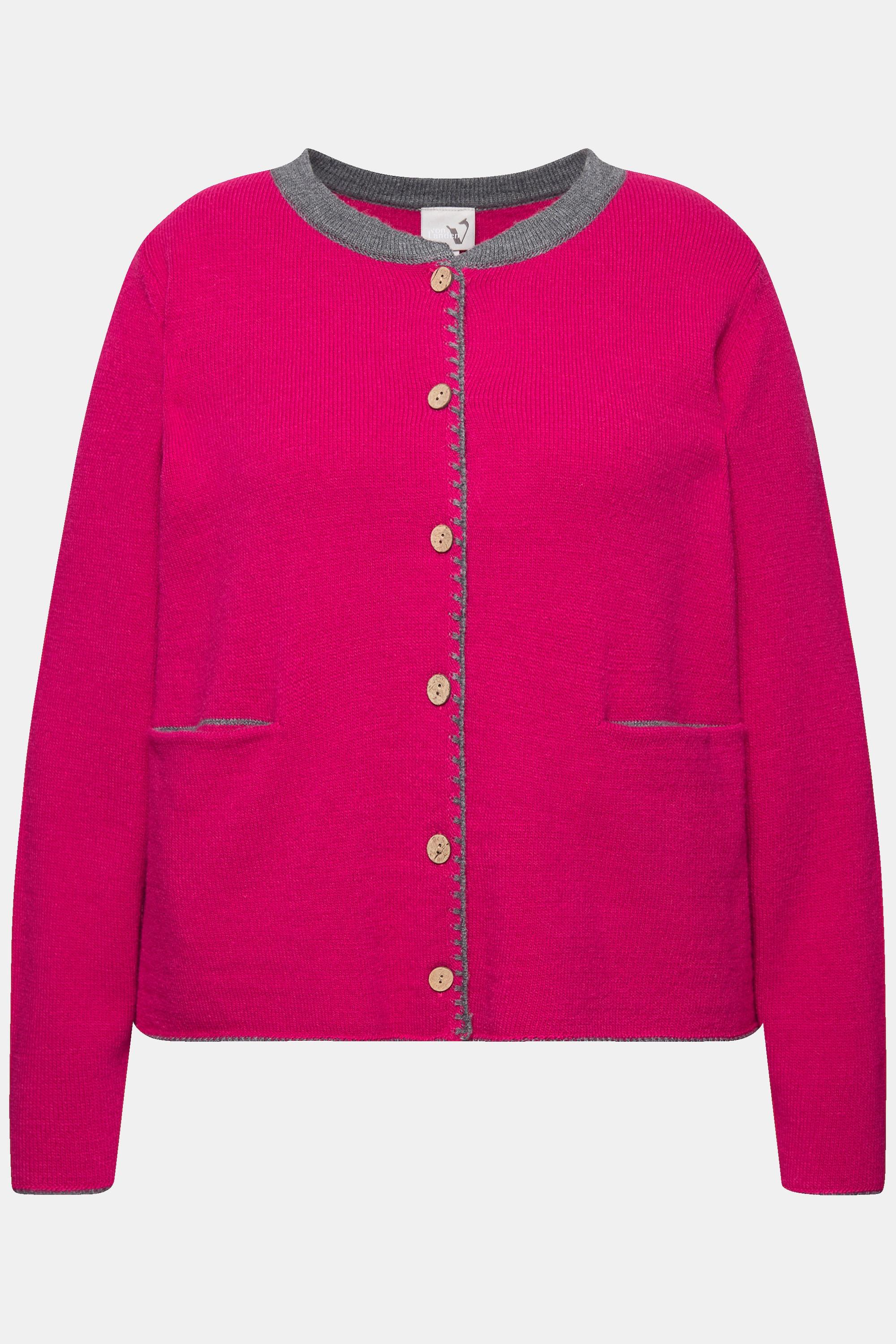 Ulla Popken Strickjacke Hirsch-Stickerei Trachtenknöpfe Stehkragen  